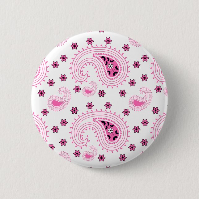 Hot Pink Paisley and Flowers Pattern 2 Inch Round Button (Front)