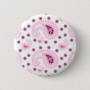 Hot Pink Paisley and Flowers Pattern 2 Inch Round Button