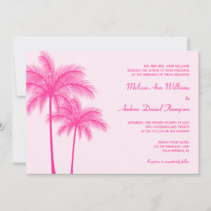 Hot Pink Palm Tree Tropical Wedding Invitation
