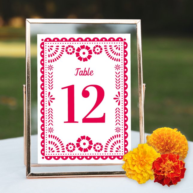 Hot Pink Papel Picado Wedding Table Number (Creator Uploaded)