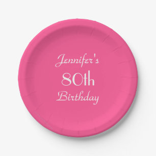 Hot Pink Paper Plates, 80th Birthday Party Plate