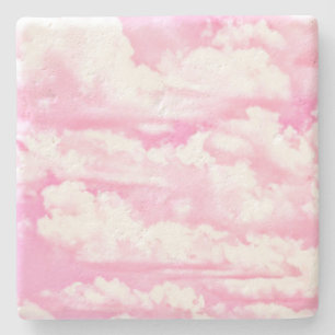 Hot Pink Pastel Clouds Stone Coaster