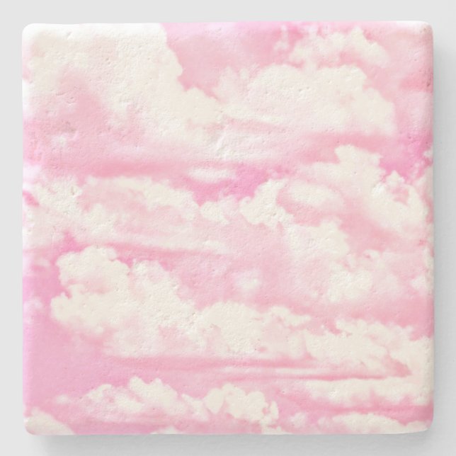 Hot Pink Pastel Clouds Stone Coaster (Front)