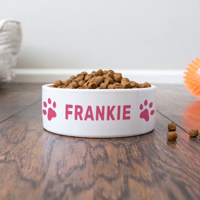 Hot Pink Paw Print Monogram Pet Name Bowl (Creator Uploaded)