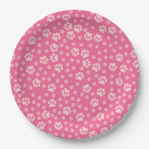 Hot Pink Paw Print Paper Plates