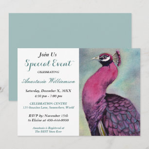 HOT PINK PEACOCK INVITATION DE L'ÉVÉNEMENT DE FÊTE