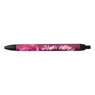 Hot pink peony flower black ink pen