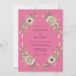 Hot Pink Peony Wedding Invitation