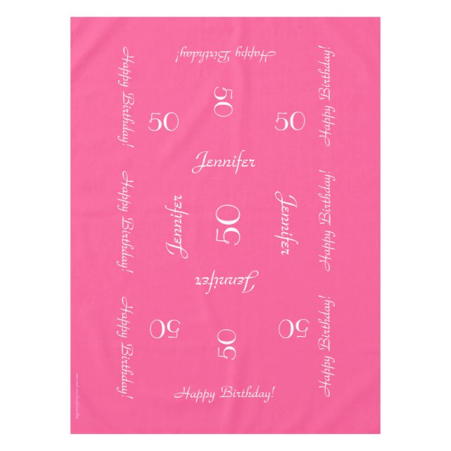 Hot Pink Personalized 50th Birthday Table Cloth (Front)