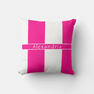 Hot Pink Personalized Chic Stripes Throw Pillow