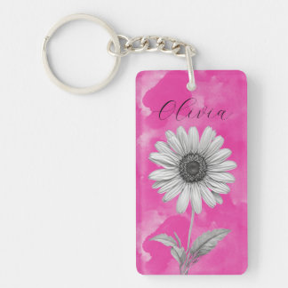 Hot Pink Personalized Daisy  Keychain