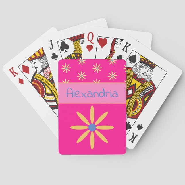 Hot Pink Personalized Floral Playing Cards (Back)