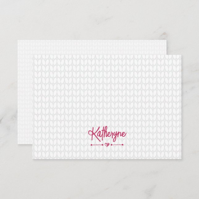 Hot Pink Personalized Knit Stitch Note Card (Front/Back)