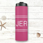 Hot PInk Personalized Monogram Initials Drink Thermal Tumbler<br><div class="desc">Three Initial Monogrammed thermal tumblers are timeless, classic and stylish. Perfect for hot and cold beverages! Our Unique design is the perfect personalized gift for that special occasion. Shop our integrated collection of coordinating colours and golf - sports accessories. Custom personal monogrammed initials are added to a hot pink background...</div>