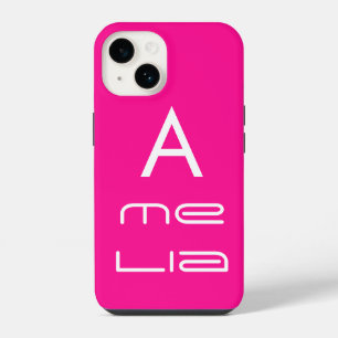 Hot Pink Personalized Monogram Name Modern iPhone 14 Case