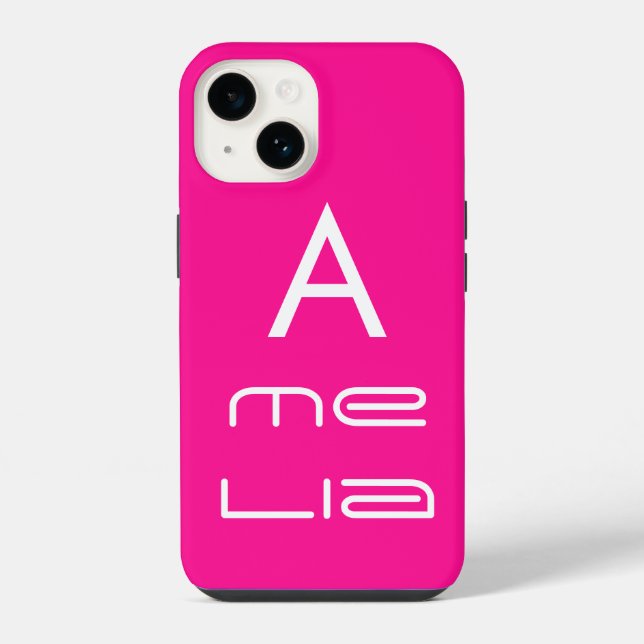 Hot Pink Personalized Monogram Name Modern iPhone Case (Back)