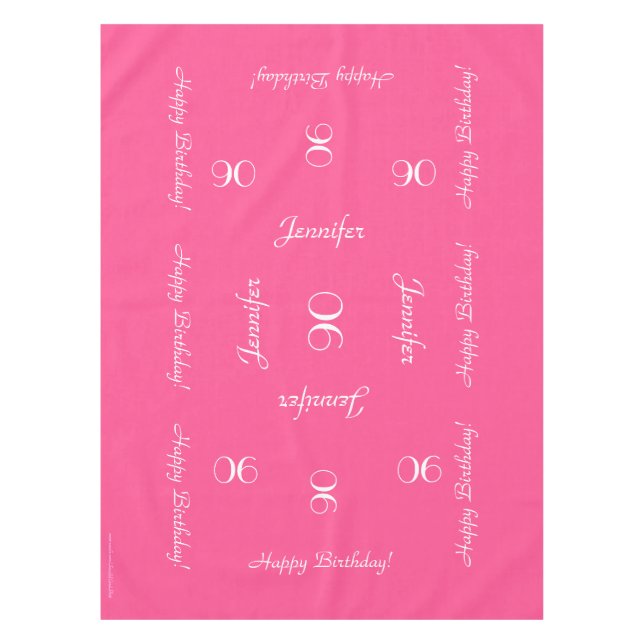 Hot Pink Personalized Name 90th Birthday  Tablecloth (Front)