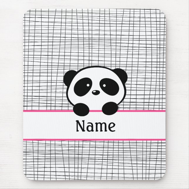 Hot Pink Personalized Panda Bear Mouse Pad (Front)