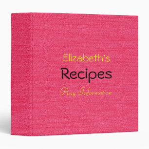 Hot Pink Personalized Recipe Binder