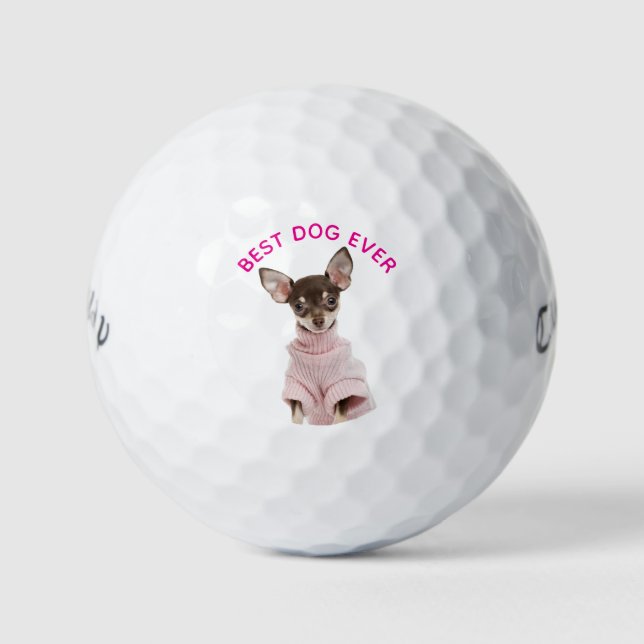 Hot Pink Personalized Round Family Pet Photo Golf Balls (Front)