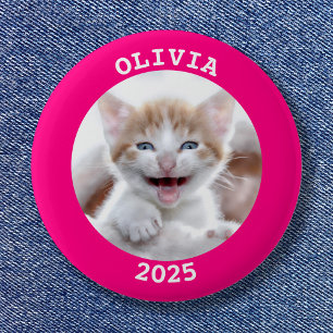Hot Pink Personalized Round Photo Frame 2 Inch Round Button