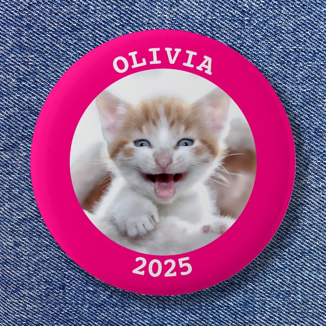 Hot Pink Personalized Round Photo Frame 2 Inch Round Button (Hot Pink Personalized Round Photo Frame Button)