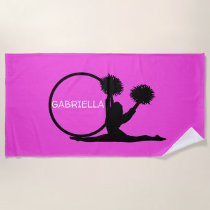 Hot Pink Personalized Silhouette Cheerleader Beach Towel