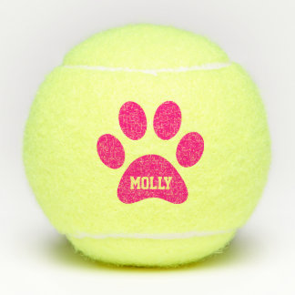 Hot Pink Pet Paw Print Personalized Name Toy Tennis Balls