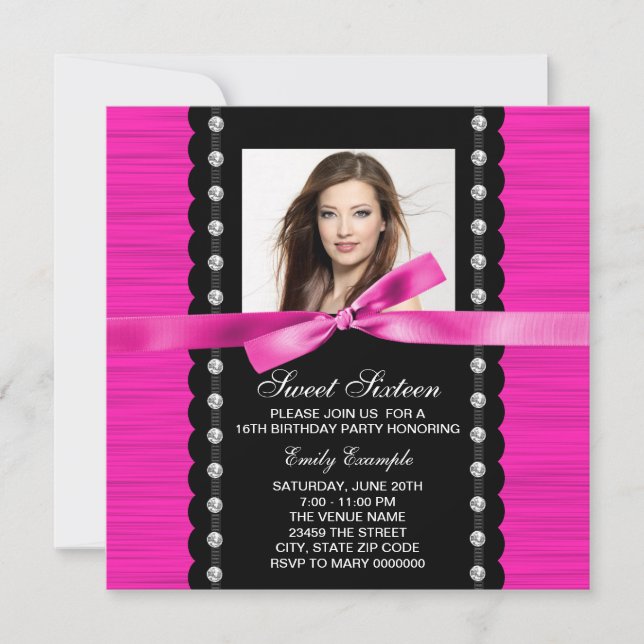 Hot Pink Photo Birthday Party Invitation (Front)