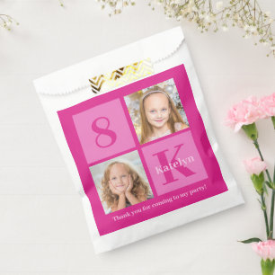 Hot Pink Photo Collage Custom Girls Birthday Party Favour Bag