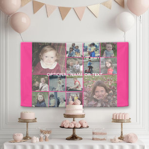 Hot Pink Photo Collage - Modern 14 Pic Grid Banner