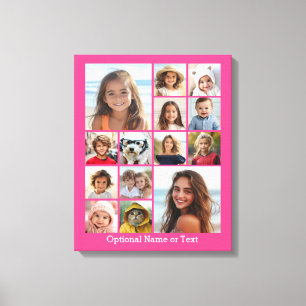 Hot Pink Photo Collage - Modern 14 Pic Grid Canvas Print