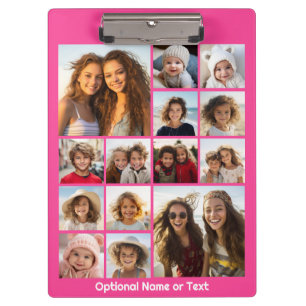 Hot Pink Photo Collage - Modern 14 Pic Grid Clipboard
