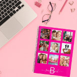Hot pink photo collage monogram name 2024 planner<br><div class="desc">Make your own unique family photo collage as a gift or for yourself. Use four, 9 of your favourite photos of your family, friends, dream travel destination or pet! Personalize and add a name and your monogram letter. The name is written with a modern hand lettered style script with swashes....</div>