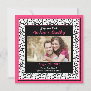 Hot Pink Photo Damask Floral Save the Date