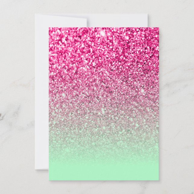 Hot Pink Photo Glitter and Mint Green Ombre Invitation (Front)