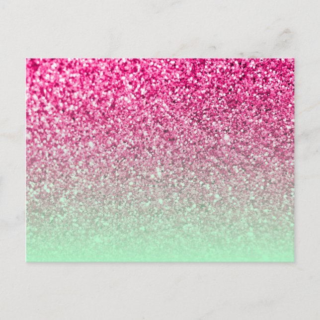 Hot Pink Photo Glitter and Mint Green Ombre Postcard (Front)