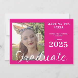  Hot Pink Photo Graduation Announcement