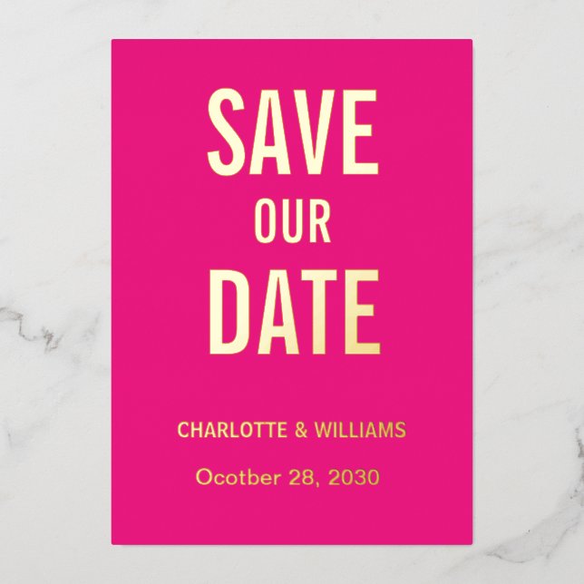  Hot Pink Photo Overlay Save The Date Gold    (Front)