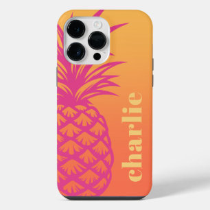 Hot pink pineapple orange yellow gradient retro iPhone 14 pro max case