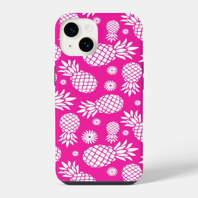 Hot pink pineapples and flower pattern  iPhone case (Back)