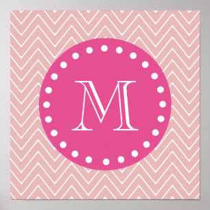 Hot Pink, Pink Chevron Your Monogram Poster