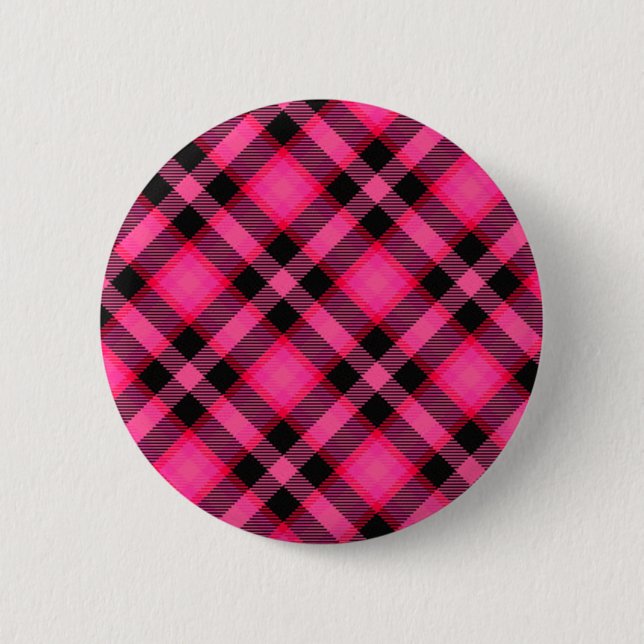 Hot Pink Plaid, Punk, Emo, or Preppy 2 Inch Round Button (Front)
