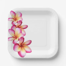 Hot Pink Plumeria Paper Plate