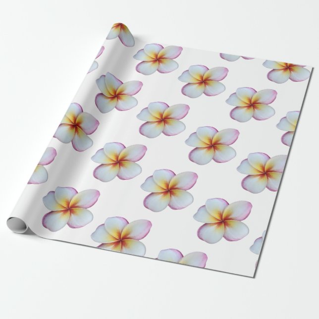Hot Pink Plumeria Wrapping Paper (Unrolled)