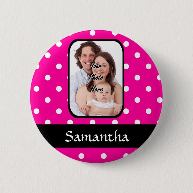 Hot pink polka dot pattern 2 inch round button (Front)