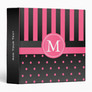 Hot Pink Polka Dots and Black Stripes Binder