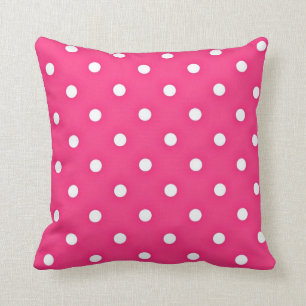 Hot Pink Polka Dots Pattern Throw Pillow
