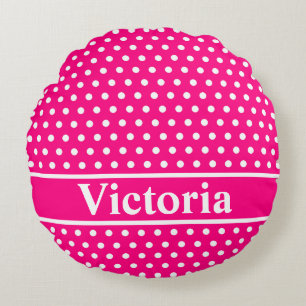 Hot Pink Polka Dots Round Pillow