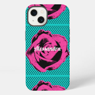 Hot Pink Pop-Art Roses Retro Rockabilly iPhone 13 Case